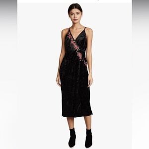 Black Velvet Dress with Red Floral Embroidery